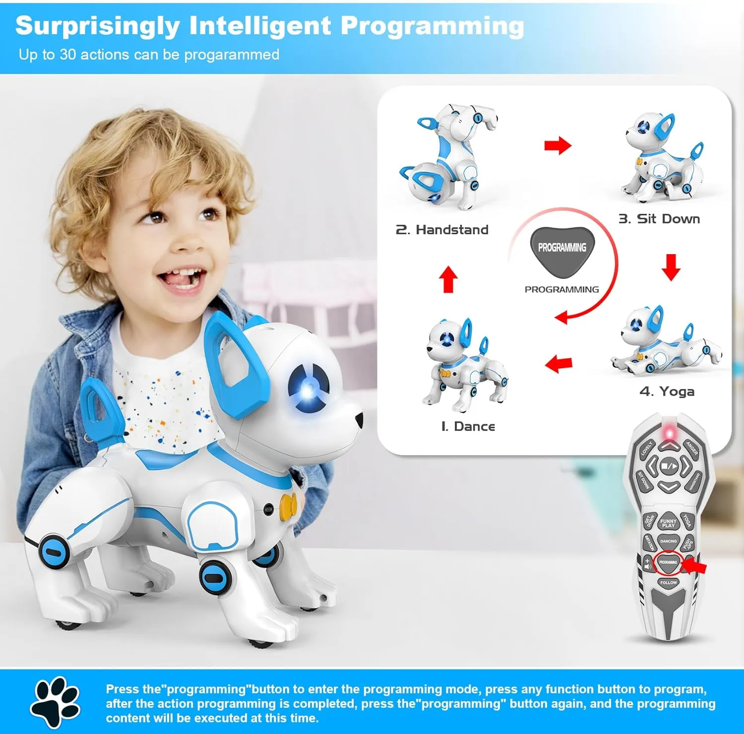 Remote Control Robot Dog Toy, RC Dog Programmable Smart Interactive Robotic Pets, RC Stunt Robot Toys Imitates Animals Music Dancing Handstand Push-up Follow Functions for Boys Girls Toy