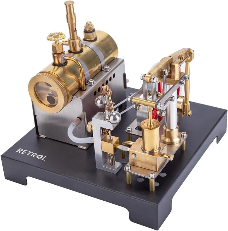 Retrol SE-01 Full Metal Stationary Beam Steam Engine Model and Horizontal Boiler Kit (84PCS) （with Retrol Mini Steam Generator and Lamp Scene）