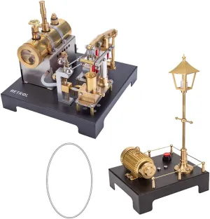 Retrol SE-01 Full Metal Stationary Beam Steam Engine Model and Horizontal Boiler Kit (84PCS) （with Retrol Mini Steam Generator and Lamp Scene）