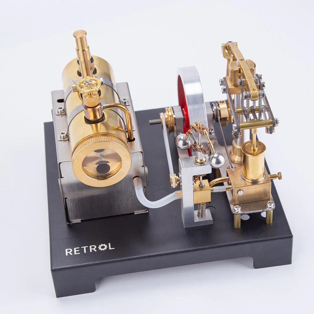 Retrol SE-01 Full Metal Stationary Beam Steam Engine Model and Horizontal Boiler Kit (84PCS) （with Retrol Mini Steam Generator and Lamp Scene）