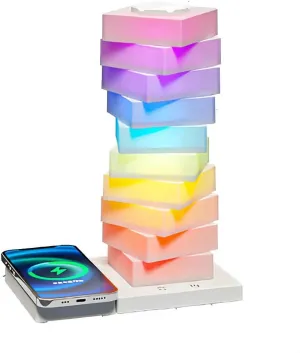 RGB Dream Color Cube Lights, LED Bedside lamp with Wireless Charging,Touch Control DIY Ambient Table Lamp for Game Room, Bedroom, Streaming Room Decor