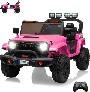 Ride On Truck for Kids, Adjustable Car Body, 4WD 24V Ride on Toys for Big Kids, Remote Control, 2 Seater, 3 Speeds, LED Lights, Music, ASTM/CPSIA Certified, Pink
