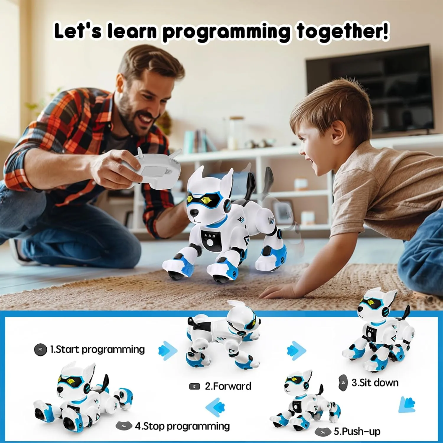 Robot Dog Toys for Kids Remote Control Interactive Robotic Pet Smart Programmable Puppy Electric Intelligent Robo Perro with Voice Control RC Music Imitation Animals Toy Girls Boys Gift (Blue)