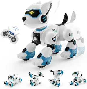 Robot Dog Toys for Kids Remote Control Interactive Robotic Pet Smart Programmable Puppy Electric Intelligent Robo Perro with Voice Control RC Music Imitation Animals Toy Girls Boys Gift (Blue)