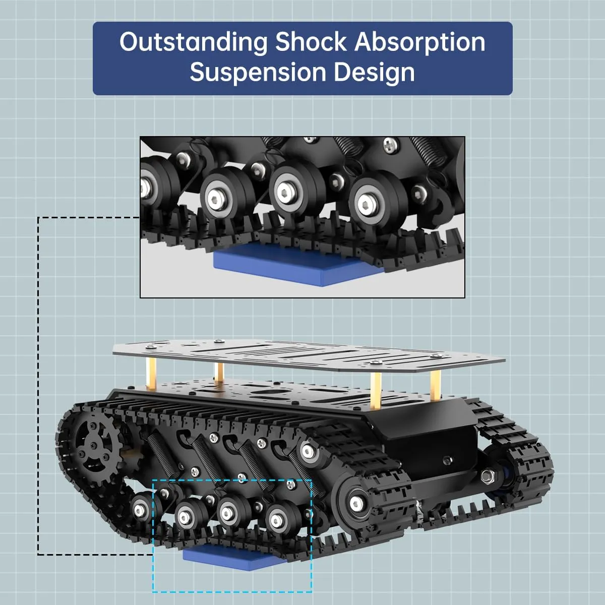 Robot Tracked Tank Car Chassis with Encoder DC Motor, Suspension Shock Absorption Chassis Car Double Layer Full-Metal Robotic Moving Platform Track for Arduion RPi Jetson DIY Maker Smart Robot Car