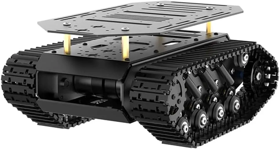 Robot Tracked Tank Car Chassis with Encoder DC Motor, Suspension Shock Absorption Chassis Car Double Layer Full-Metal Robotic Moving Platform Track for Arduion RPi Jetson DIY Maker Smart Robot Car