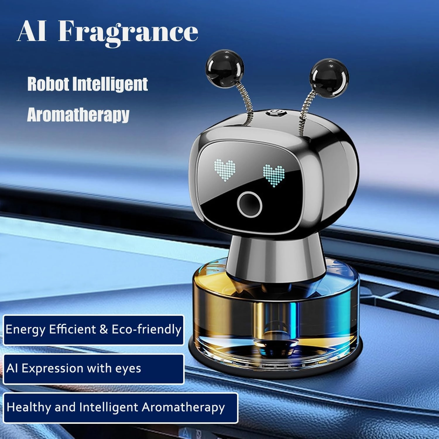Robot Intelligent Aromatherapy Machine, Smart Cute Robot Car Air Freshener - Fine Spray/Fillable/Four-Gear Adjustment/Vibration Sensing/On-Off/Large Capacity Long-Lasting Fragrance/Gray-V2(Osmanthus)