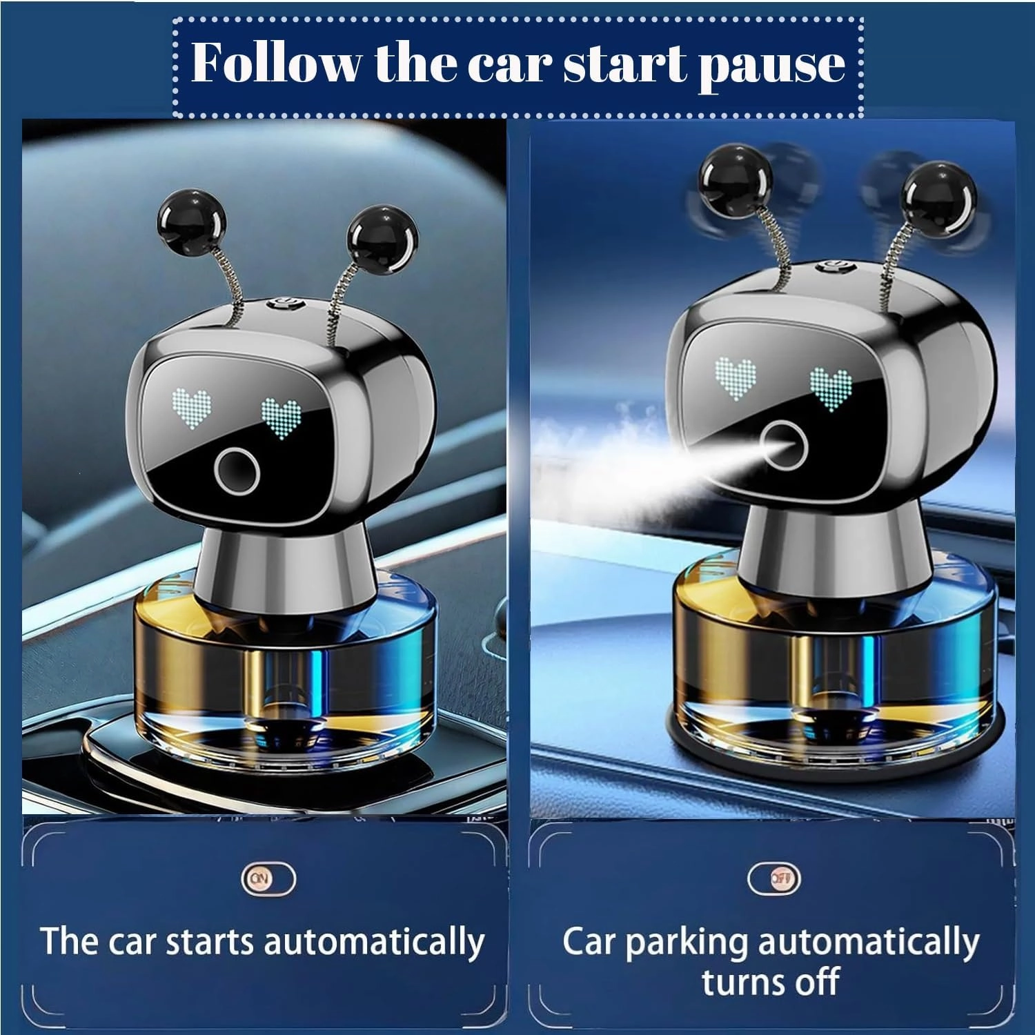 Robot Intelligent Aromatherapy Machine, Smart Cute Robot Car Air Freshener - Fine Spray/Fillable/Four-Gear Adjustment/Vibration Sensing/On-Off/Large Capacity Long-Lasting Fragrance/Gray-V2(Osmanthus)