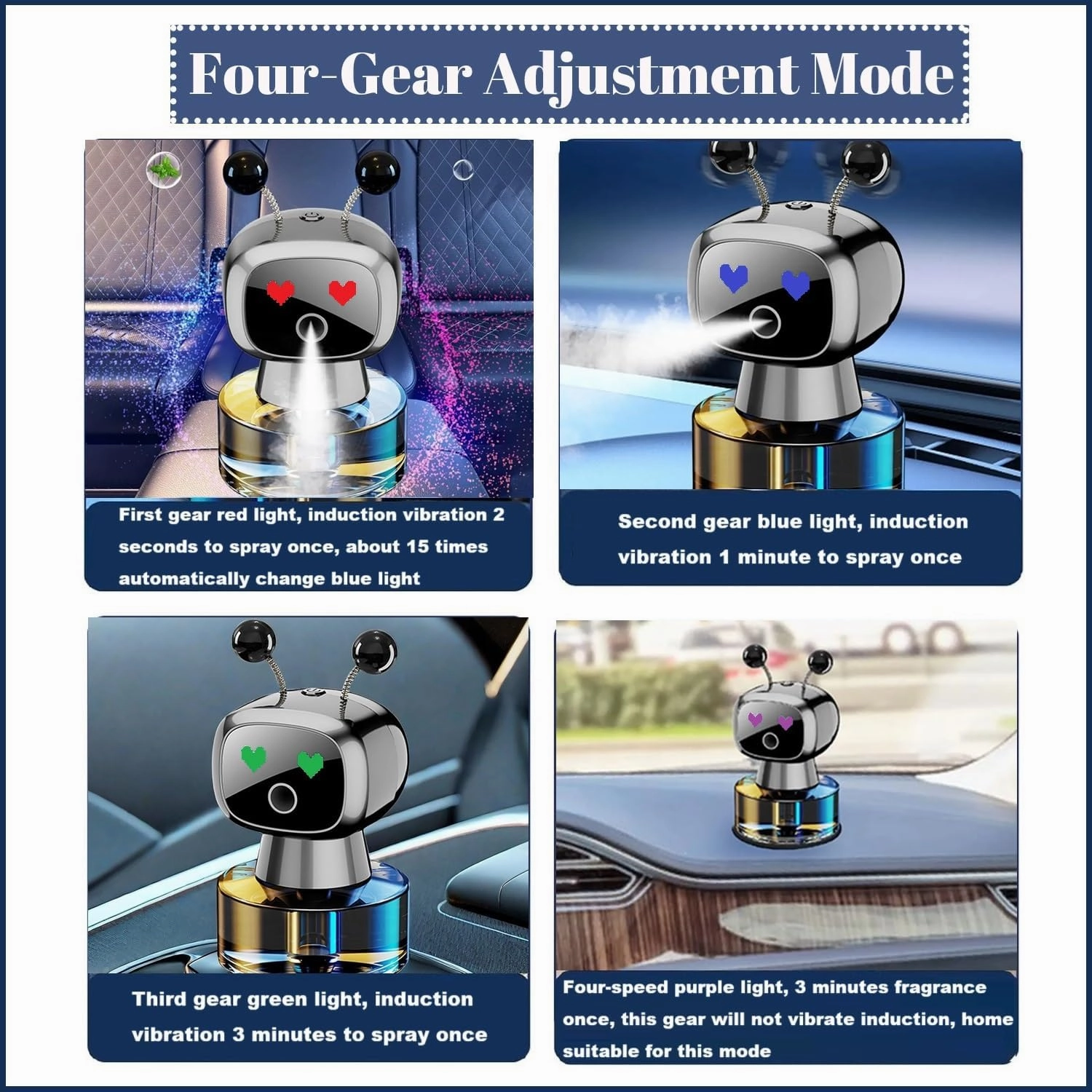 Robot Intelligent Aromatherapy Machine, Smart Cute Robot Car Air Freshener - Fine Spray/Fillable/Four-Gear Adjustment/Vibration Sensing/On-Off/Large Capacity Long-Lasting Fragrance/Gray-V2(Osmanthus)