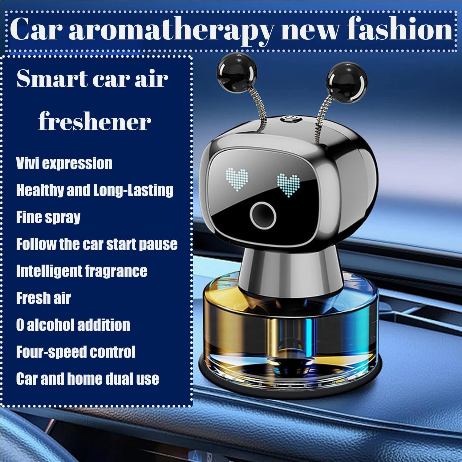 Robot Intelligent Aromatherapy Machine, Smart Cute Robot Car Air Freshener - Fine Spray/Fillable/Four-Gear Adjustment/Vibration Sensing/On-Off/Large Capacity Long-Lasting Fragrance/Gray-V2(Osmanthus)