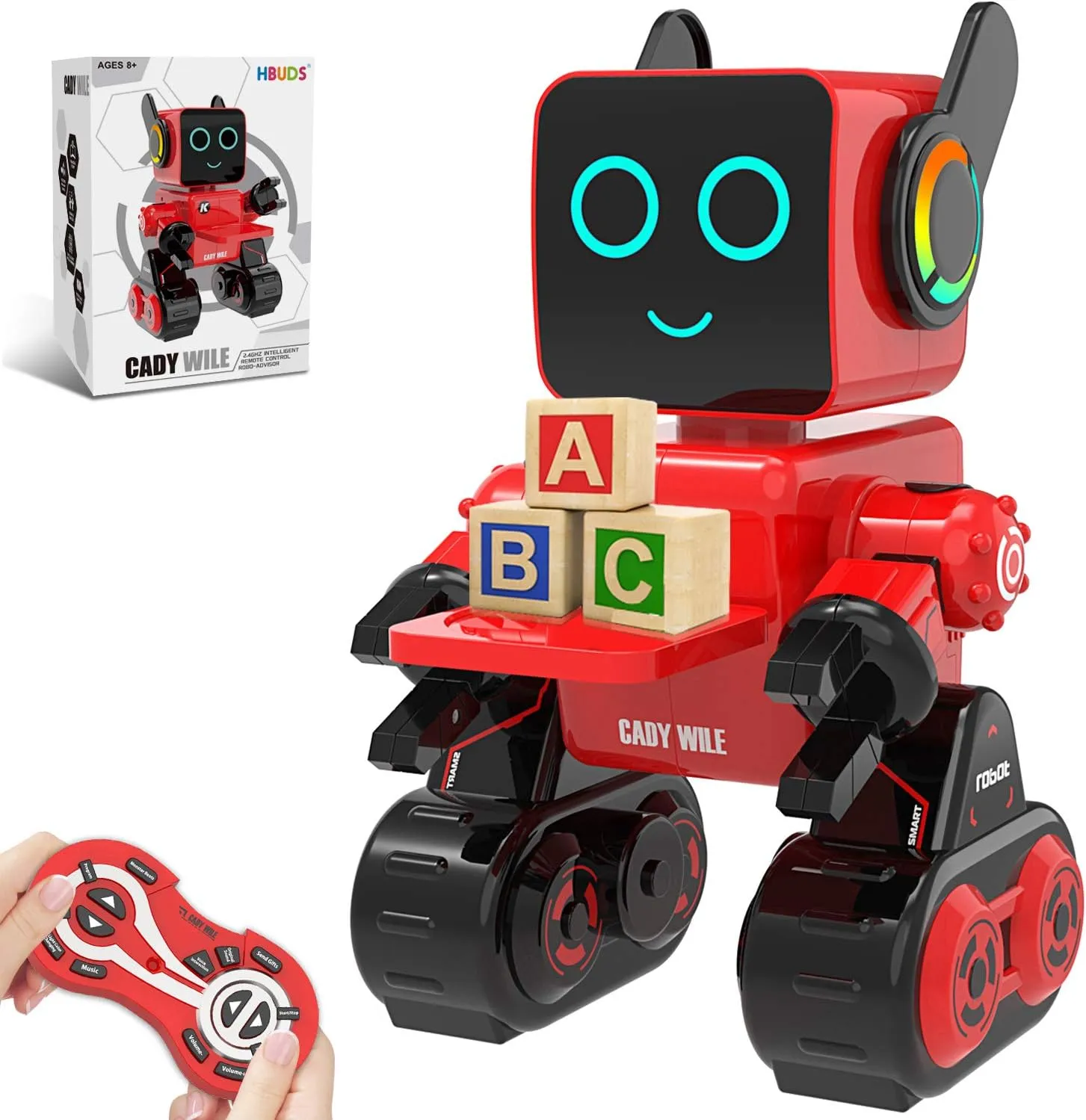 Robots for Kids, Remote Control Robot Toy Intelligent Interactive Robot LED Light Speaks Dance Moves Built-in Coin Bank Programmable Rechargeable RC Robot Kit (Red)