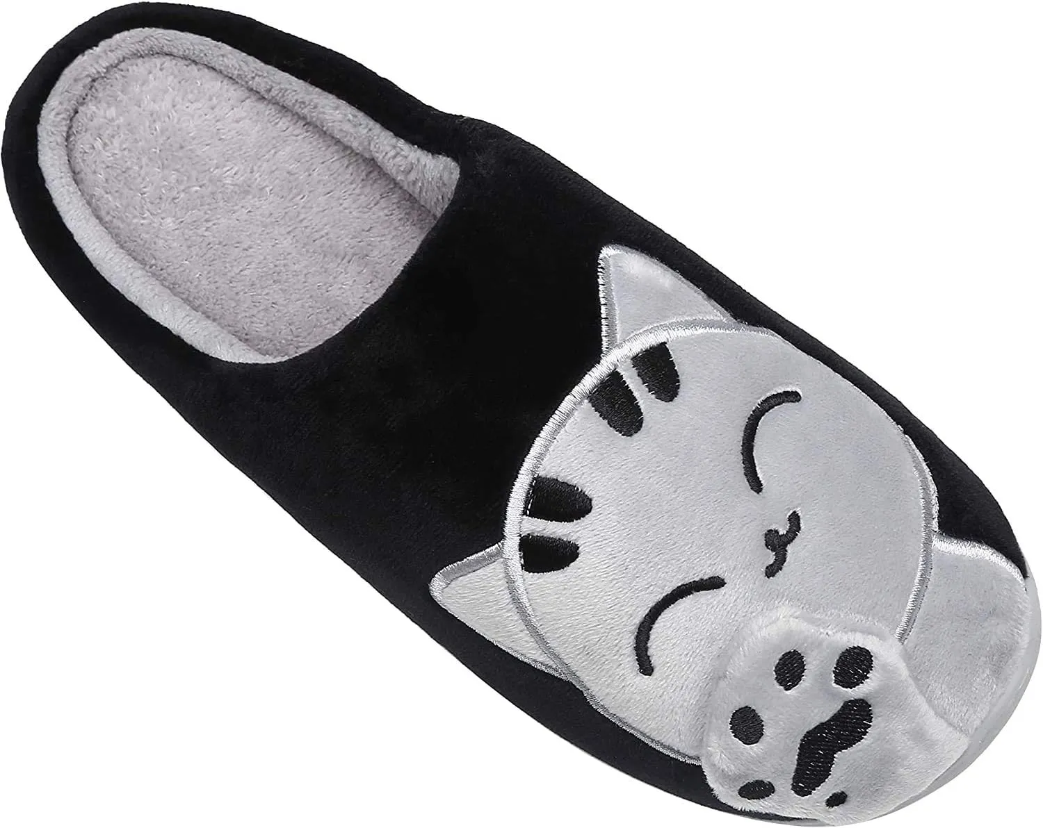 Rojeam Ladies Cute Cat Animal Plush Slip On Winter Warm Bedroom Shoes Non Slip House Slippers for Women Men