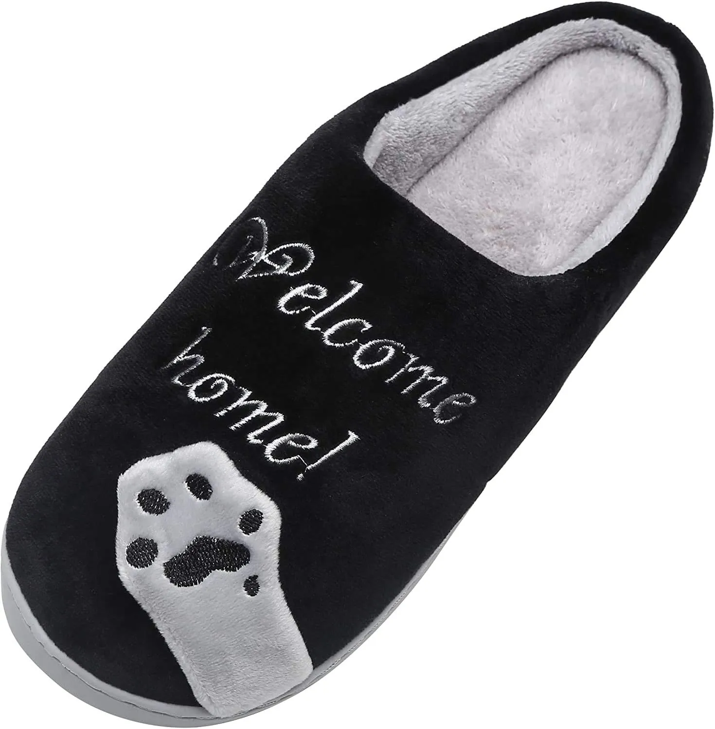 Rojeam Ladies Cute Cat Animal Plush Slip On Winter Warm Bedroom Shoes Non Slip House Slippers for Women Men