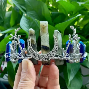Rose Quartz Crown Amethyst Aquamarine Topaz Moon Headband Hair Accessories Witch Jewelry Headdress Wedding Party Gift (Color : 1)