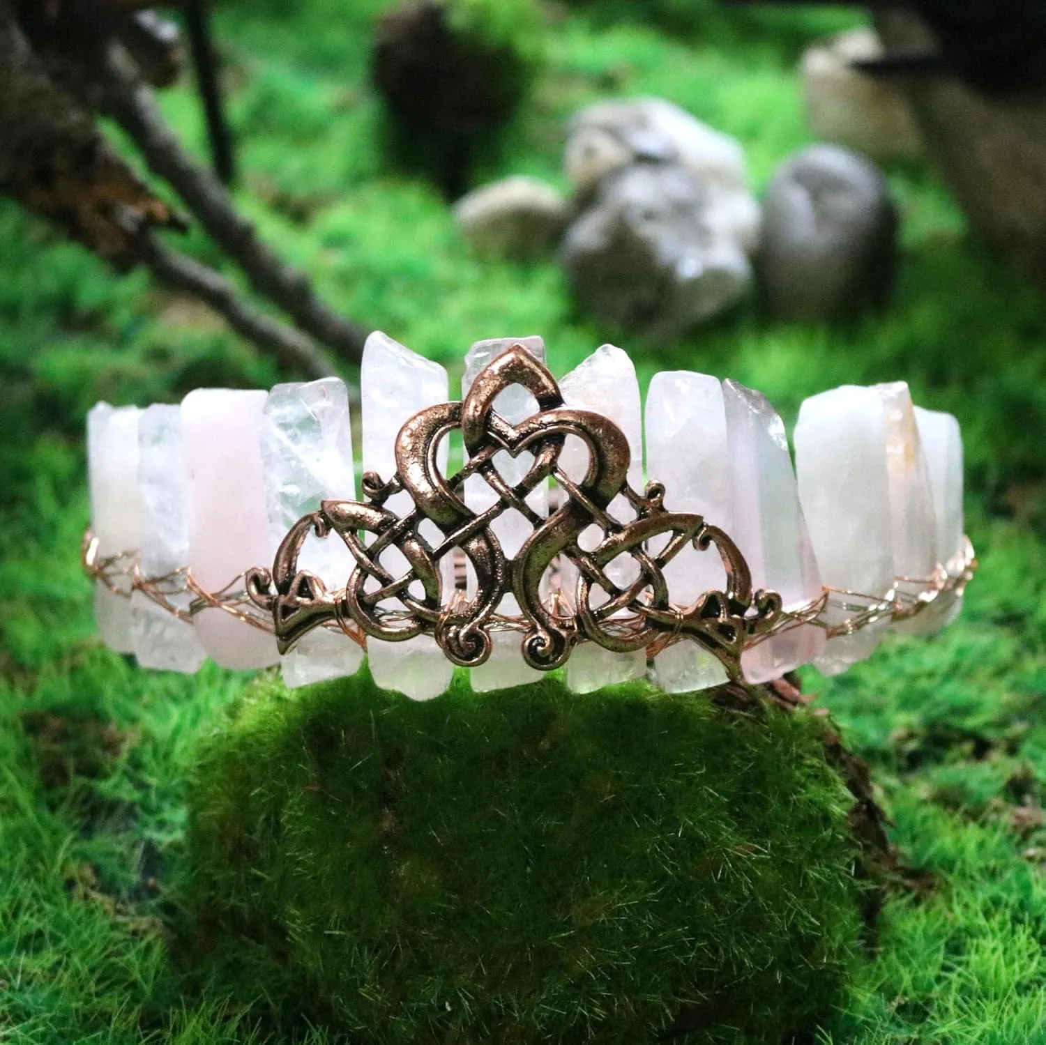 Rose Quartz Crown Quartz Queen Headband Hair Accessories Accessories Jewelry Headdress Wedding Party Gift (Color : Light Yellow Gold Color)