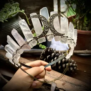Rose Quartz Headband Crystal Tiaras Hair Accessories Moon Crystal Crown Lolita Wedding Party Ceremony Accessories Gifts (Color : Gold-Color)