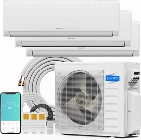 ROVSUN 28000 BTU Tri Zone WIFI Mini Split AC/Heating System, 20 SEER2 3 Zone 9000   9000   9000 BTU Ductless Split Air Conditioner with Pre-Charged Condenser, Heat Pump & 25Ft Line Set, 208-230V