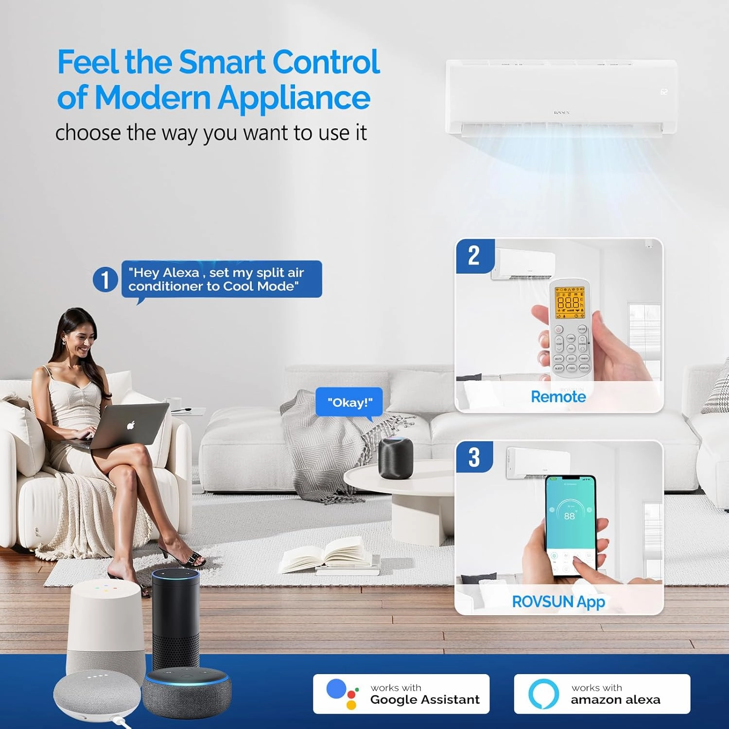 ROVSUN 28000 BTU Tri Zone WIFI Mini Split AC/Heating System, 20 SEER2 3 Zone 9000   9000   9000 BTU Ductless Split Air Conditioner with Pre-Charged Condenser, Heat Pump & 25Ft Line Set, 208-230V