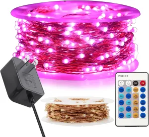 RUICHEN 99 Ft 300 LED Fairy String Lights Plug in, Waterproof Dimmable Extra Long Copper Wire Starry Firefly Lights with Remote for Valentine's Day Christmas Wedding Party Girl's Room, Pink