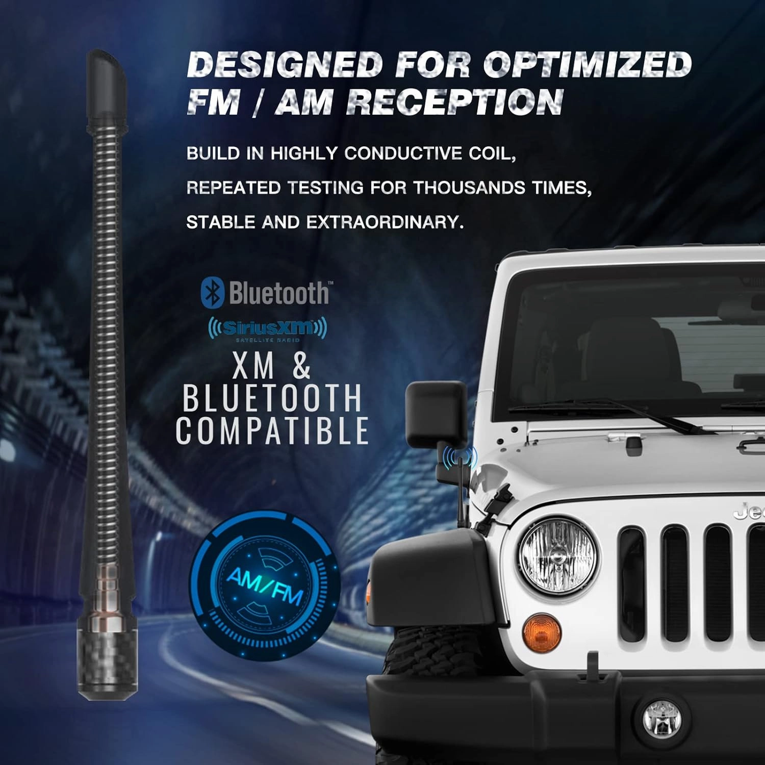 RYDONAIR Short Antenna Compatible with Jeep Wrangler 2007  & Jeep Gladiator 2020 , Internal Copper Coil for Enhanced Reception, Car Wash Proof, 7 inches Rubber Antenna Replacement