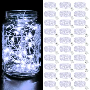 Rynx | Btfarm 30 Pack Led Adventure Light Battery Powered [3 Modes] Flashing Light, 7Ft 20 Led Mini Light Sources Mason Glass Silver Wire Small Christmas Wedding Party, Cold White