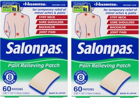 Salonpas Pain Relieving Patch, Extra Strength Topical Analgesic, 60 ct (Pack of 2)