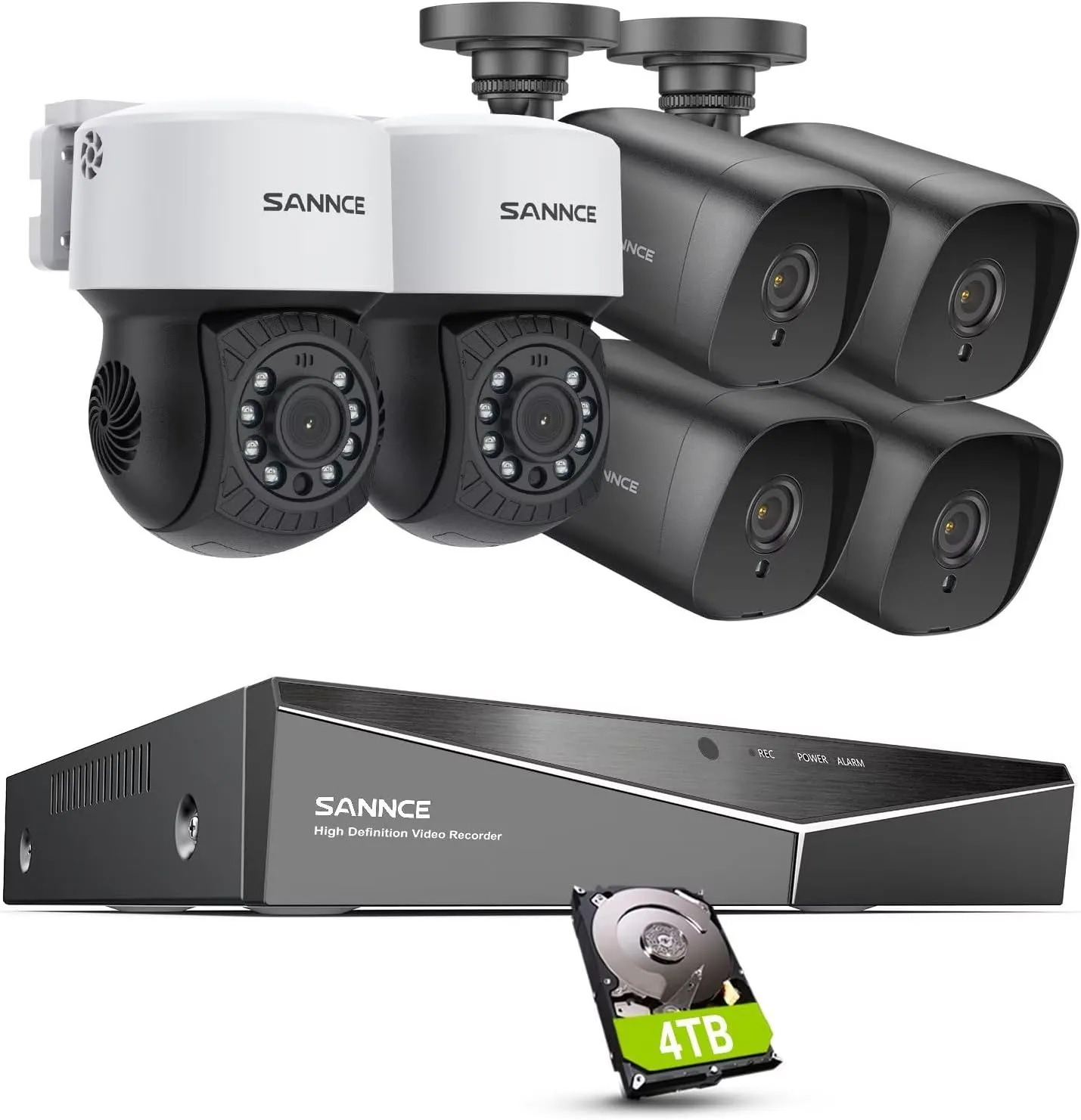 SANNCE 8 Channel Security CCTV Camera System 1080P, 2MP CCTV DVR with 4TB Hard Drive, 4X 1080P Bullet Surveillance Cameras, 2X PT Digital Zoom Dome Camera, Outdoor/Indoor Email & APP Alert