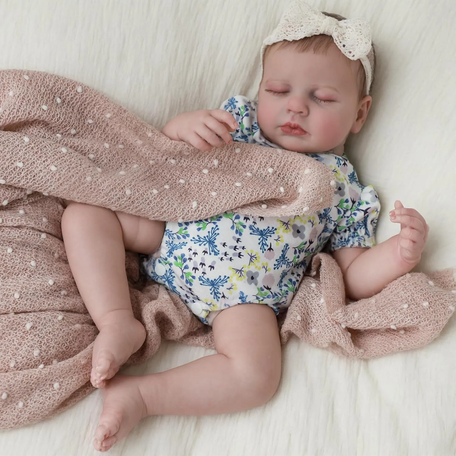 SCOM Lifelike Reborn Baby Dolls Loulou - 20 Cute Realistic Silicone Baby Girl, Weighted Full Vinyl Body Newborn Doll with Accessories for Ages 3  | Premium Gift