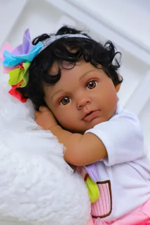 SCOM Realistic Reborn Baby Doll - 20 Inch Black African American Girl, Real Lifelike Dolls with Full Body Vinyl, Newborn Weighted Doll for Ages 3  Gift