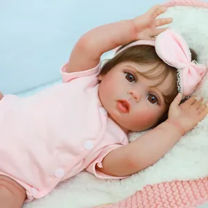 SCOM Reborn Baby Doll Girl - 18 Inch Realistic Baby, Real Life Dolls with Cloth Body & Vinyl, Newborn Lifelike Weighted Doll for Ages 3 4 5 6   Year Old Gift
