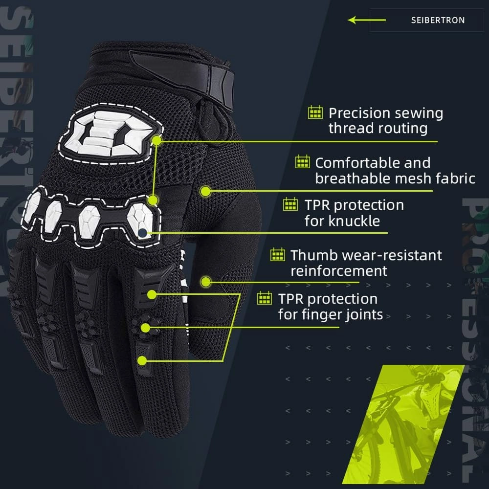 Seibertron Unisex BMX MX ATV MTB Racing Mountain Bike Bicycle Cycling Off-Road/Dirt Bike Gloves Road Racing Motorcycle Motocross Sports Gloves Touch Recognition Full Finger Glove