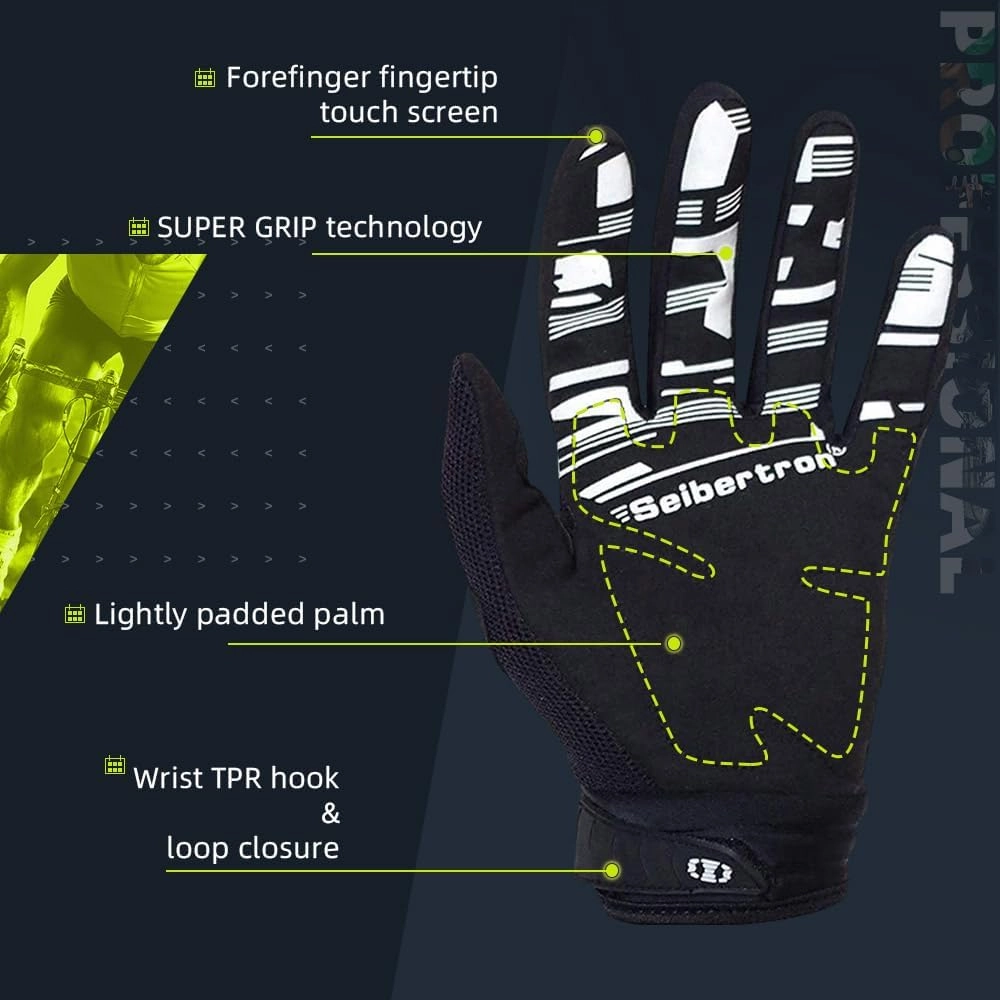 Seibertron Unisex BMX MX ATV MTB Racing Mountain Bike Bicycle Cycling Off-Road/Dirt Bike Gloves Road Racing Motorcycle Motocross Sports Gloves Touch Recognition Full Finger Glove