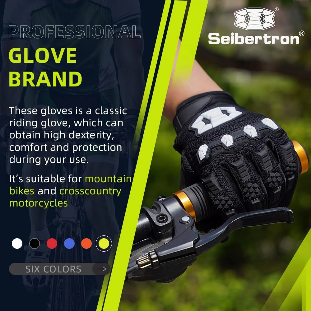 Seibertron Unisex BMX MX ATV MTB Racing Mountain Bike Bicycle Cycling Off-Road/Dirt Bike Gloves Road Racing Motorcycle Motocross Sports Gloves Touch Recognition Full Finger Glove