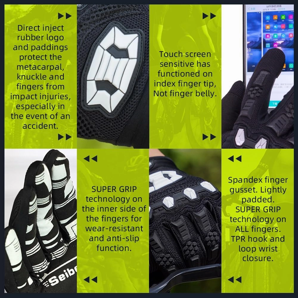 Seibertron Unisex BMX MX ATV MTB Racing Mountain Bike Bicycle Cycling Off-Road/Dirt Bike Gloves Road Racing Motorcycle Motocross Sports Gloves Touch Recognition Full Finger Glove