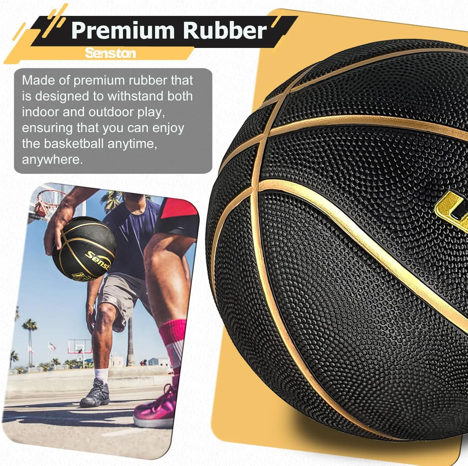 Senston 29.5'' Basketball Outdoor Indoor Rubber Basketball Ball Official Size 7 Basket Ball with Pump