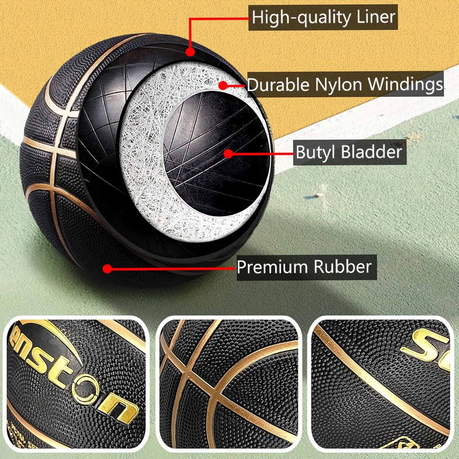 Senston 29.5'' Basketball Outdoor Indoor Rubber Basketball Ball Official Size 7 Basket Ball with Pump