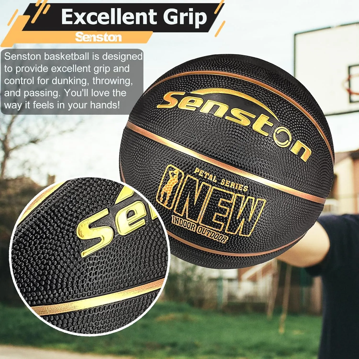 Senston 29.5'' Basketball Outdoor Indoor Rubber Basketball Ball Official Size 7 Basket Ball with Pump