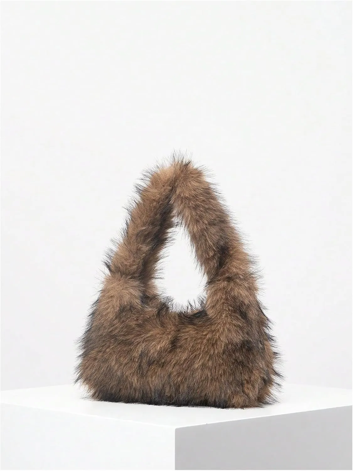 SHENHE Women's Fuzzy Faux Fur Crescent Shoulder Bag Plush Purse Underarm Handbag Hobo Tote