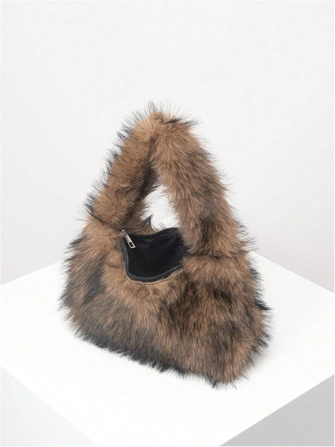 SHENHE Women's Fuzzy Faux Fur Crescent Shoulder Bag Plush Purse Underarm Handbag Hobo Tote