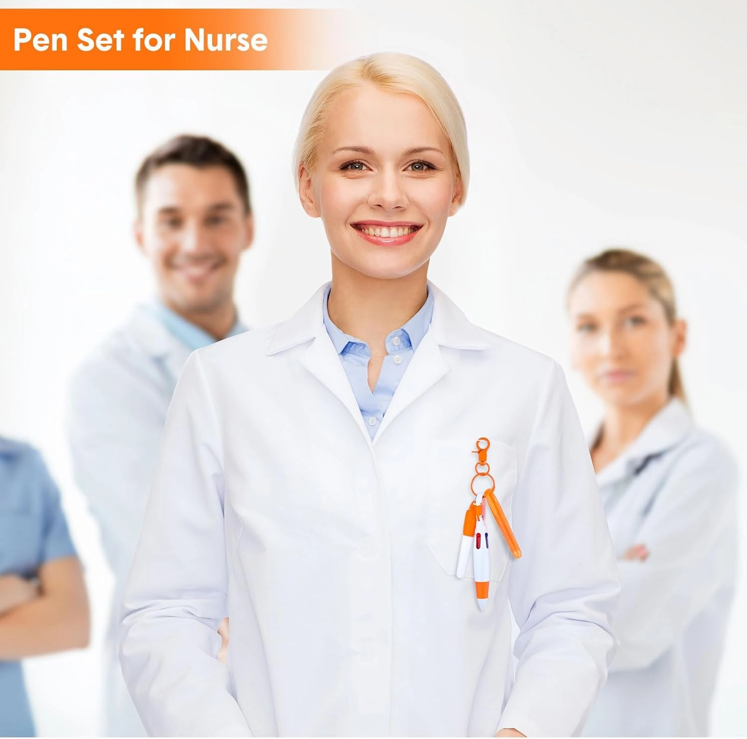 Sherr 25 Sets Mini Highlighter Nurse Pens Including Retractable Shuttle Pens Highlighter Permanent Marker Nursing Keychain Clip Nurse Badge for Nursing Student School Staff(Orange)