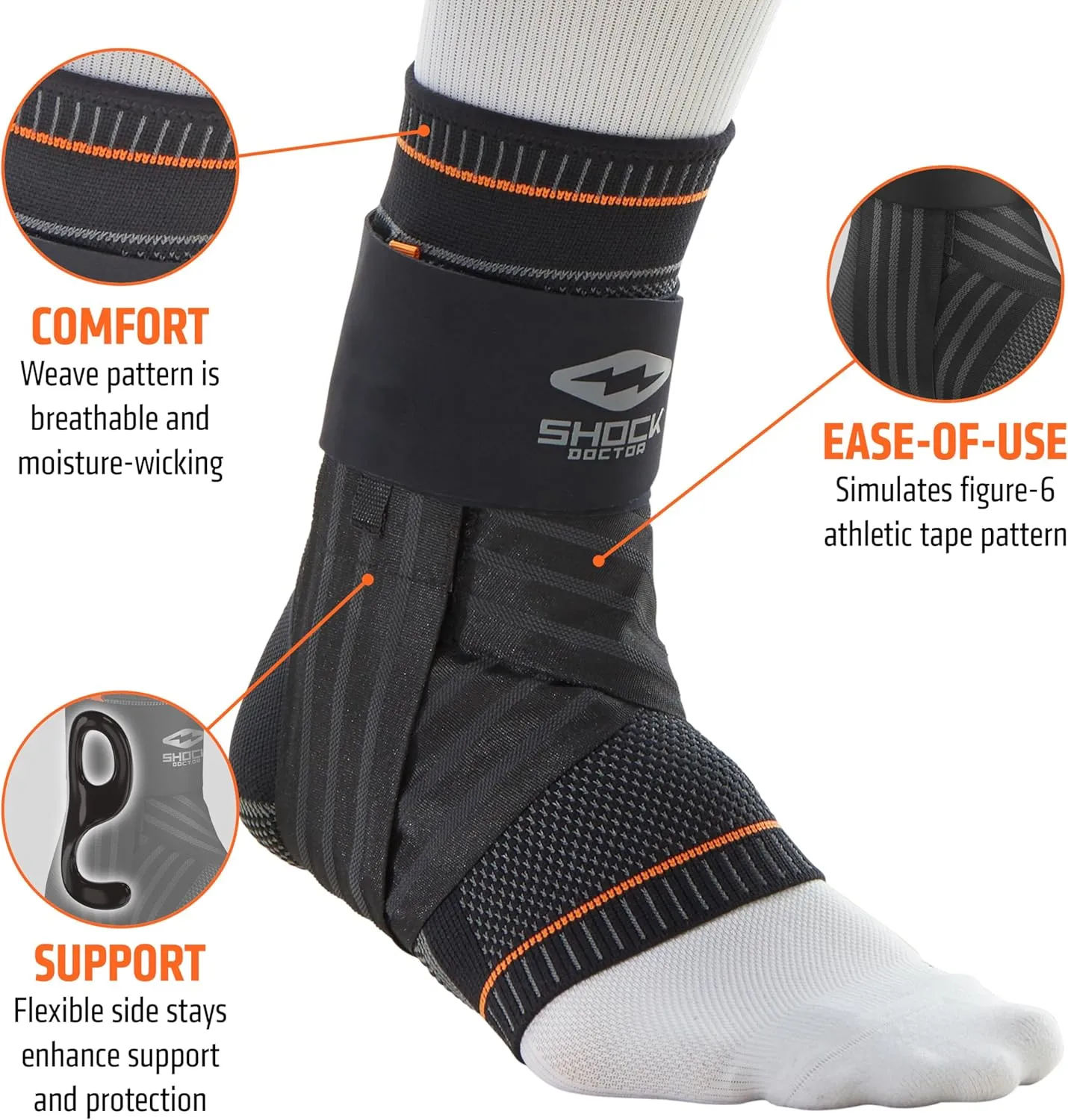 Shock Doctor Ultra Knit Ankle Brace W/Figure 6 Strap & Stays