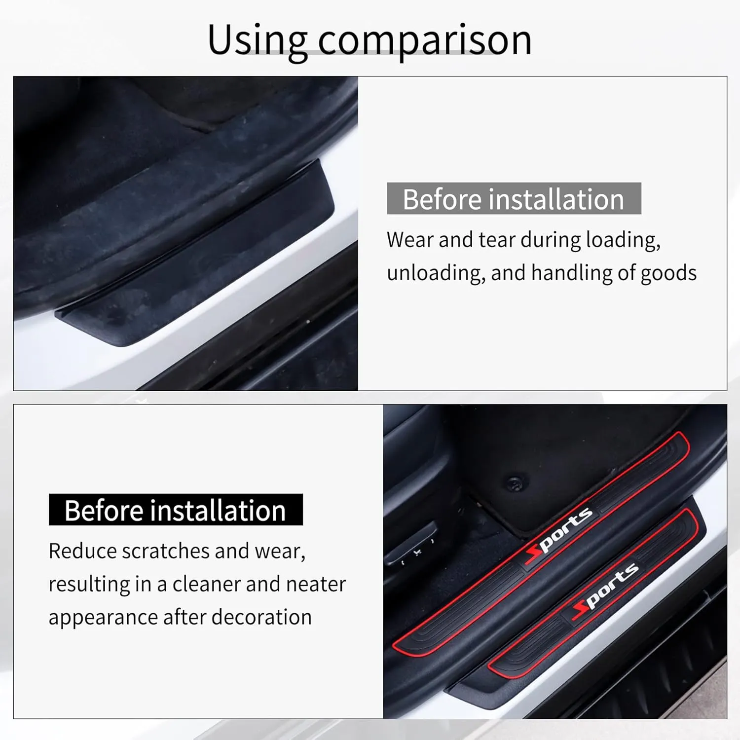 SINGARO Car Door Threshold Protection, 4PCS Door Edge Step Dust Shield Cover, Door Width 23.6x1.96inch Car/SUV Universal Rubber Scratch Resistant Exterior Accessories (Sport)