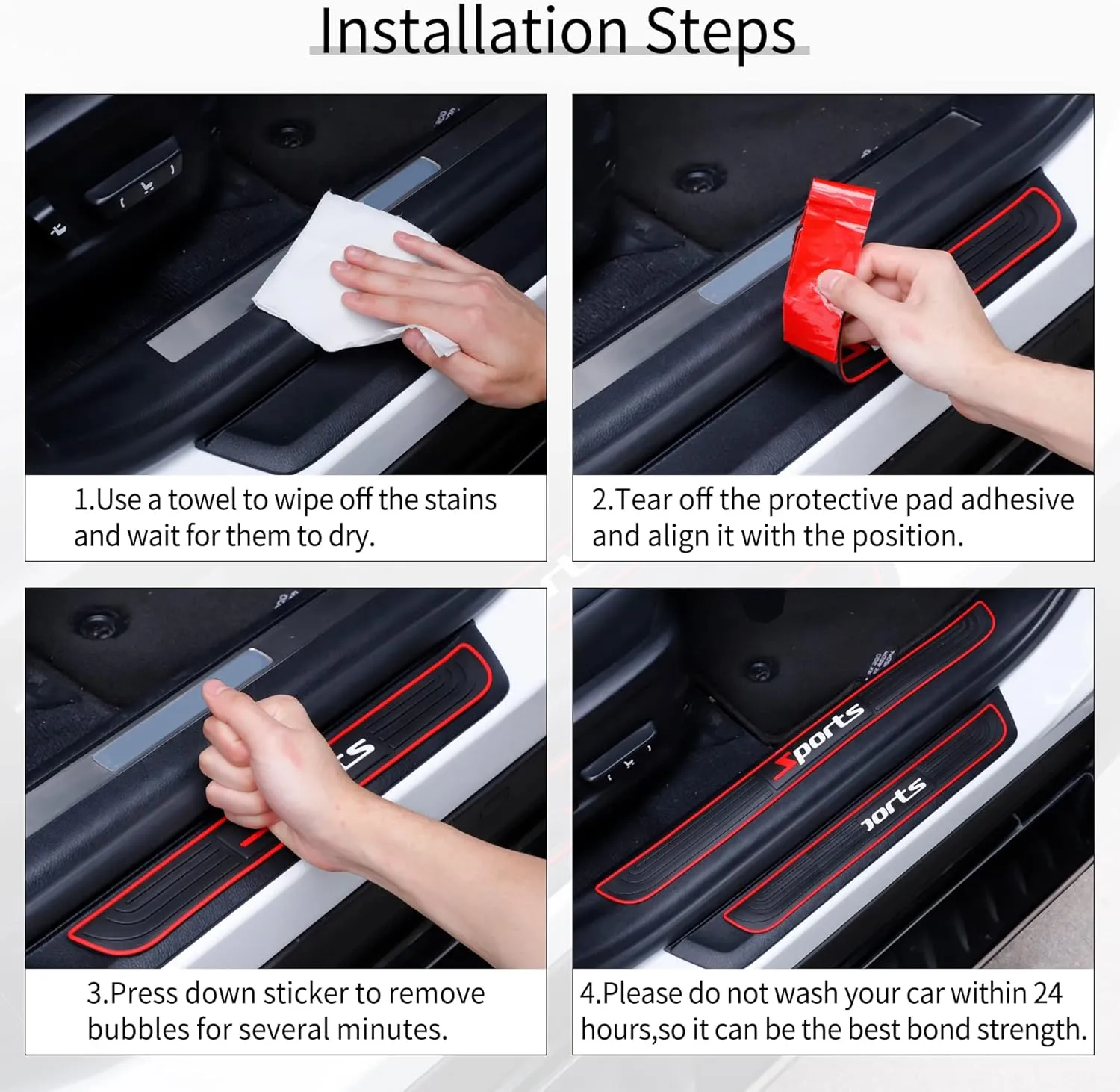 SINGARO Car Door Threshold Protection, 4PCS Door Edge Step Dust Shield Cover, Door Width 23.6x1.96inch Car/SUV Universal Rubber Scratch Resistant Exterior Accessories (Sport)