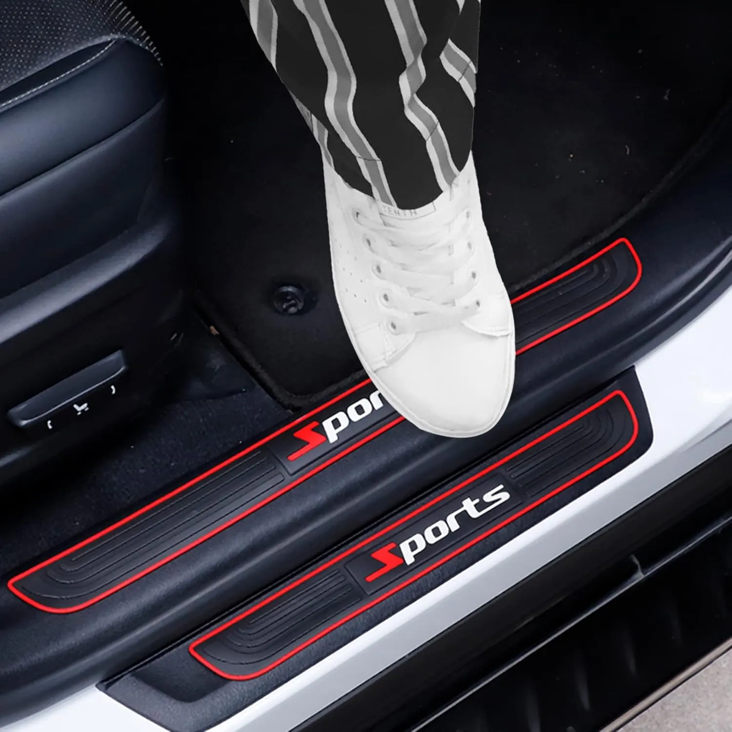 SINGARO Car Door Threshold Protection, 4PCS Door Edge Step Dust Shield Cover, Door Width 23.6x1.96inch Car/SUV Universal Rubber Scratch Resistant Exterior Accessories (Sport)