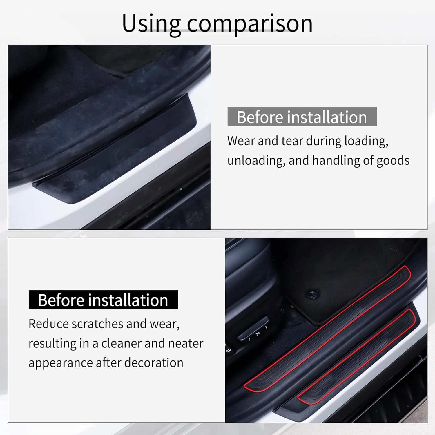 SINGARO Car Door Threshold Protection, 4PCS Door Edge Step Dust Shield Cover, Door Width 23.6x2.36inch Car/SUV Universal Rubber Scratch Resistant Exterior Accessories (Red borde)