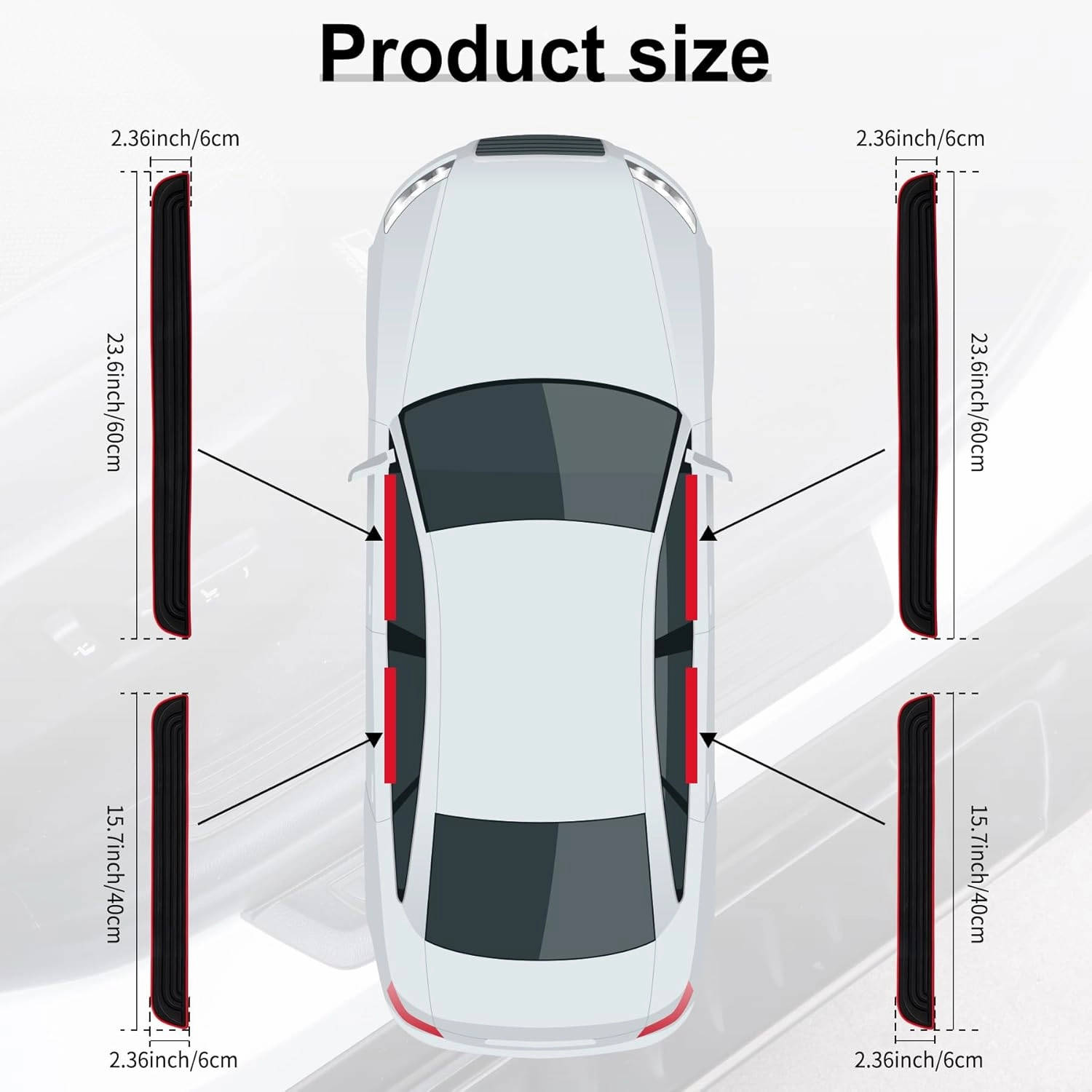 SINGARO Car Door Threshold Protection, 4PCS Door Edge Step Dust Shield Cover, Door Width 23.6x2.36inch Car/SUV Universal Rubber Scratch Resistant Exterior Accessories (Red borde)