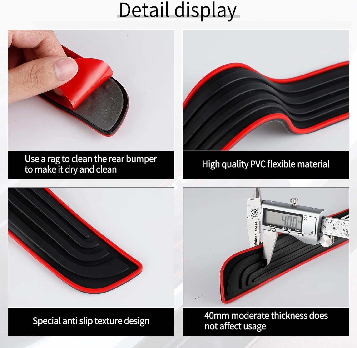 SINGARO Car Door Threshold Protection, 4PCS Door Edge Step Dust Shield Cover, Door Width 23.6x2.36inch Car/SUV Universal Rubber Scratch Resistant Exterior Accessories (Red borde)