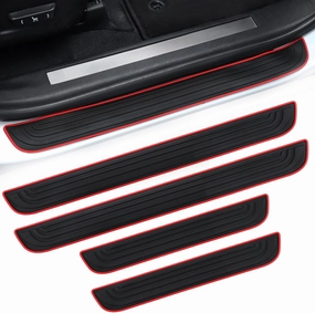 SINGARO Car Door Threshold Protection, 4PCS Door Edge Step Dust Shield Cover, Door Width 23.6x2.36inch Car/SUV Universal Rubber Scratch Resistant Exterior Accessories (Red borde)