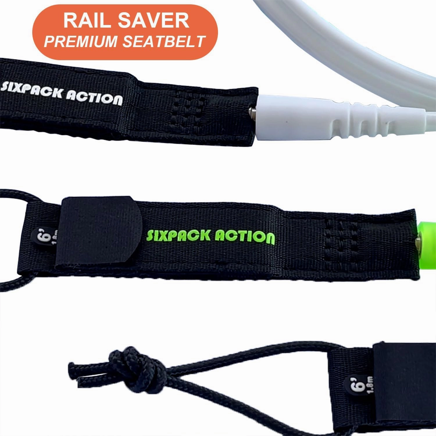 SIXPACK ACTION Pioneering 5ft/6ft/7ft/8ft/9ft Comp Pro Surf Leash, Surfboard Leash with 360-Degree Integral Molding Cuff Providing Maximum Durability, Flexibility and Comfort