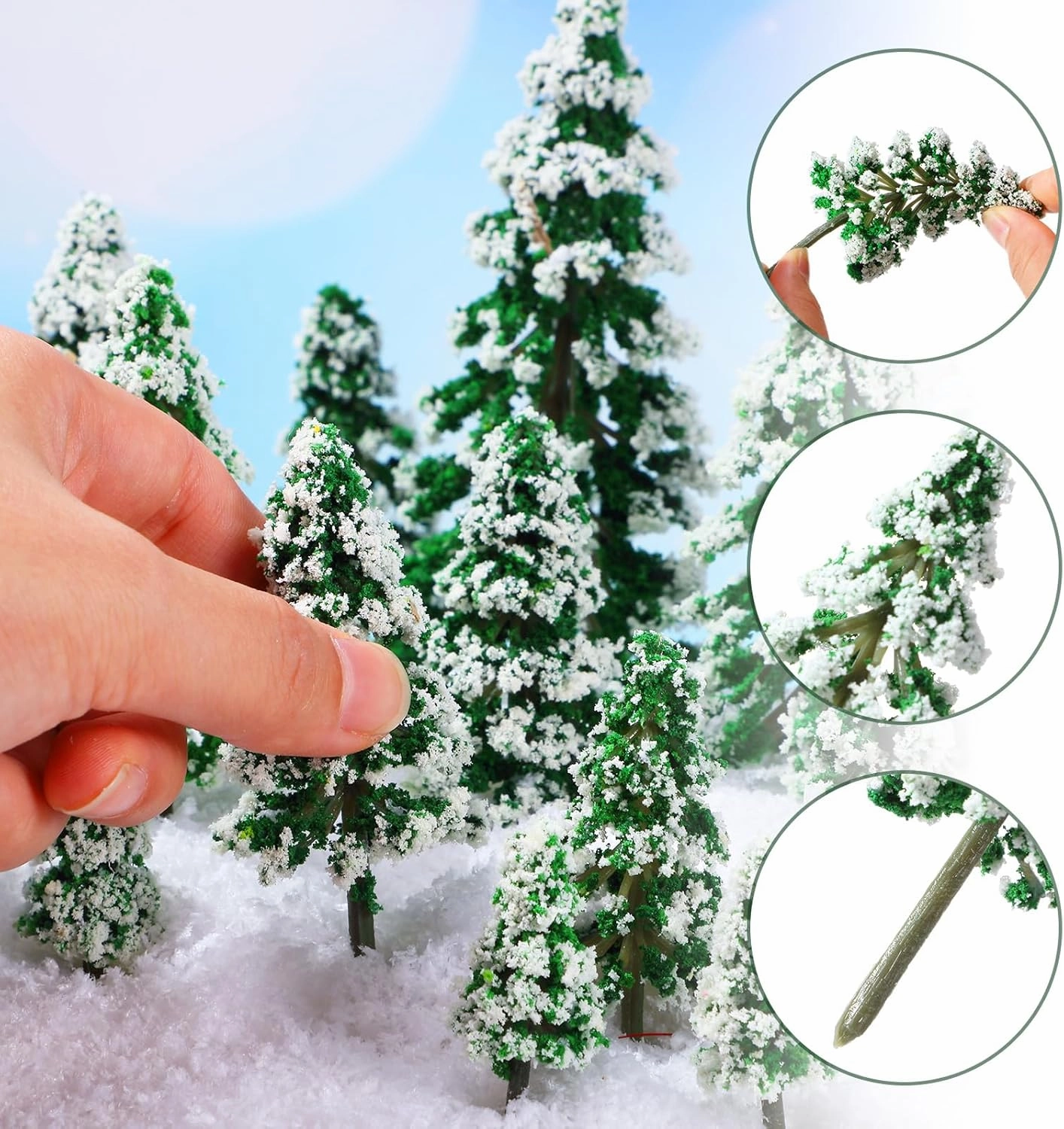Skylety 35 Pieces Mini Snow Pine Model Trees 1.97-5.9 Inch, 6 Size Miniature Sisal Snow Frost Trees for Christmas Village Decoration Train Scenery Winter Ornaments DIY Crafts